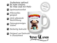 Lade das Bild in den Galerie-Viewer, Tasse mit Mops in Beige für wahre Morgenmuffel mit dem Spruch "MORGENMUFFEL, bitte nicht stören!"