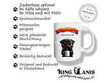Lade das Bild in den Galerie-Viewer, Tasse mit Mops in schwarz für wahre Morgenmuffel mit dem Spruch "MORGENMUFFEL, bitte nicht stören!"