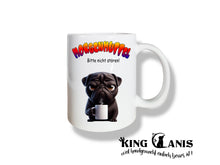 Lade das Bild in den Galerie-Viewer, Tasse mit Mops in schwarz für wahre Morgenmuffel mit dem Spruch "MORGENMUFFEL, bitte nicht stören!"