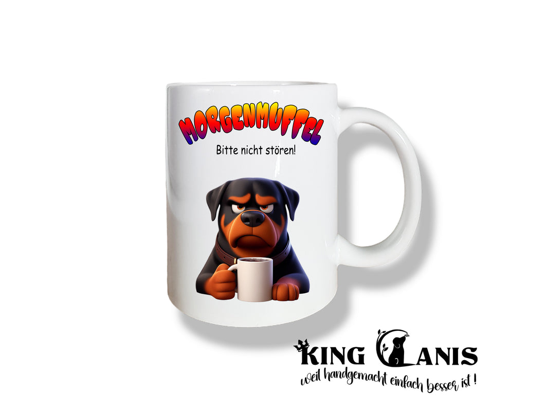 Tasse mit Rottweiler für wahre Morgenmuffel mit dem Spruch 