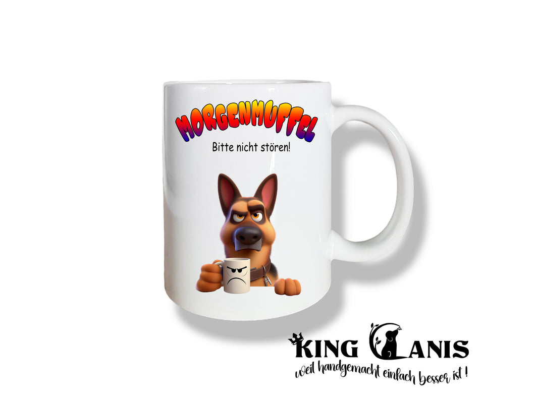 Tasse mit Schäferhund für wahre Morgenmuffel mit dem Spruch 