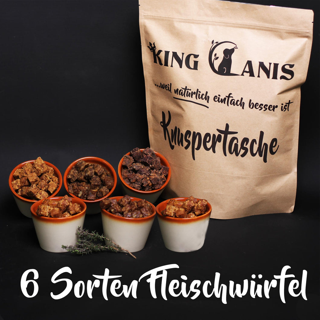 6 Sorten leckere Fleischwürfel in der Knuspertasche